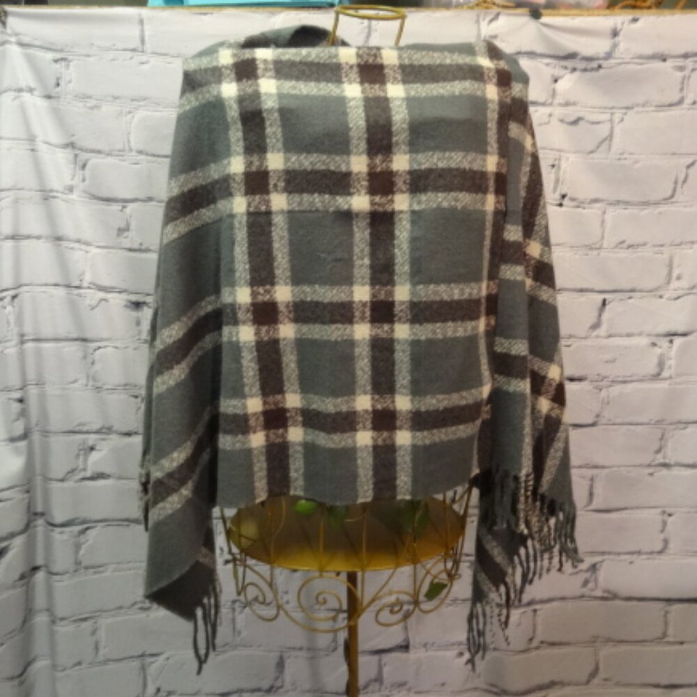 New PS Green, Tan & Brown Poncho w/Fringe